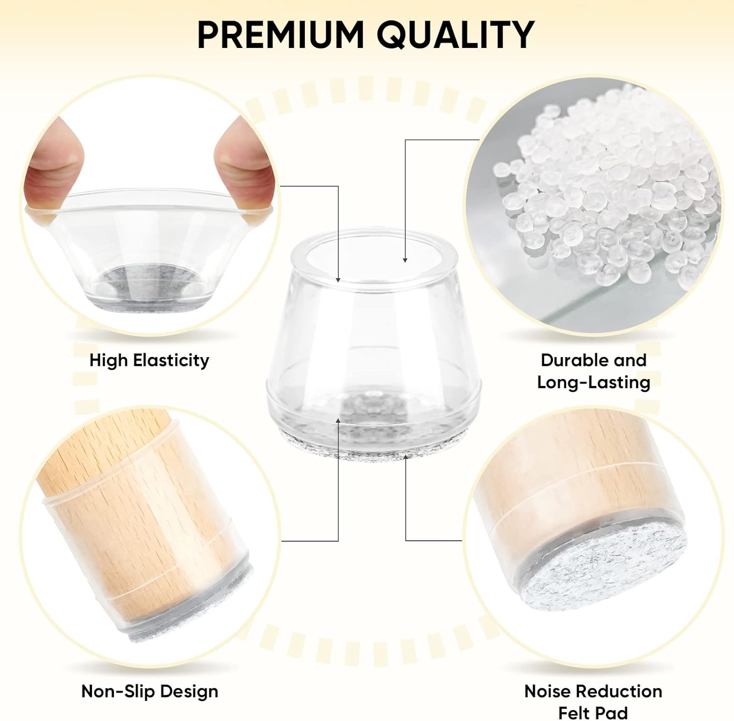 BALEINE 16 Pack Silicone Chair Leg Floor Protectors, Stool Leg Protectors Cap, Non-Slip Chair Leg Caps for Hardwood Floors (Clear, X-Large, 16 Pack)