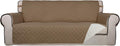 PureFit Reversible Quilted Sofa Cover, Water Resistant Slipcover Furniture Protector, Washable Couch Cover with Non Slip Foam and Elastic Straps for Kids, Dogs, Pets (X Large , Camel/Ivory)