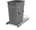 Rev-A-Shelf Pullout Trash Can for Kitchen Cabinets 35 Qt Garbage Waste Recycling Bin w/ Full Extension Slide, Metallic Silver, RV-12KD-17C S