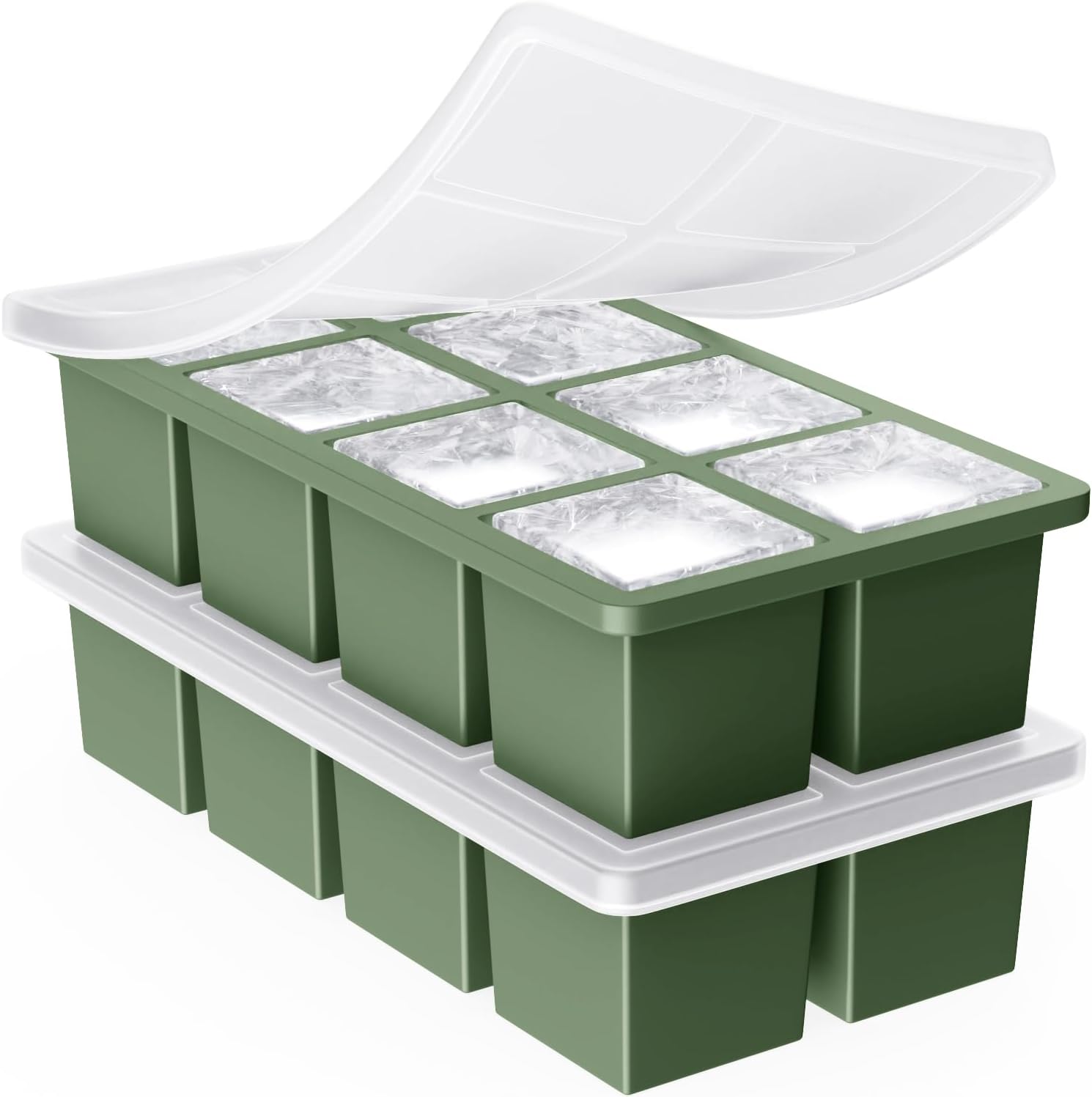 Large Ice Cube Trays for Whiskey: GGOW Big Silicone Ice Cube Trays - Huge Square Ice Cubed Tray for Whisky and Cocktail