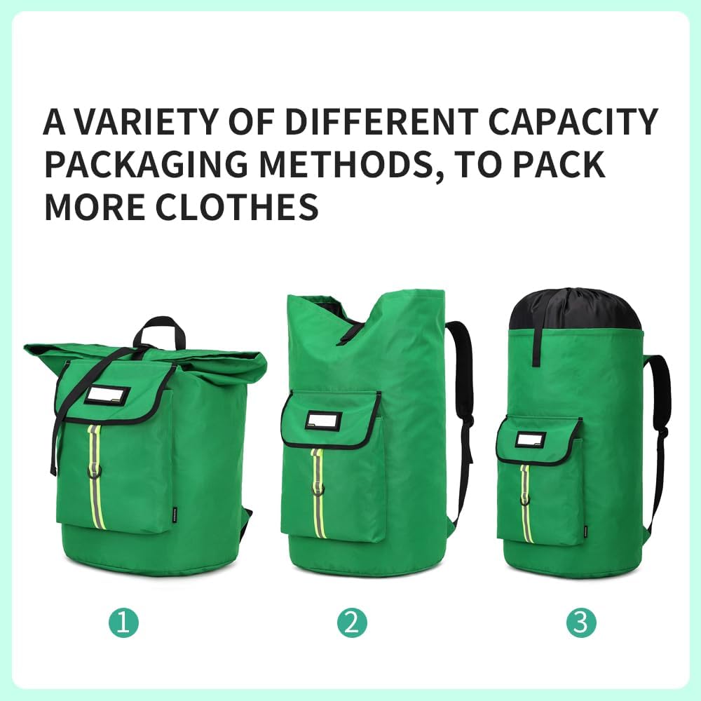 Extra-Large Heavy Duty Laundry Bag Backpack - Drawstring Closure (Grass Green)