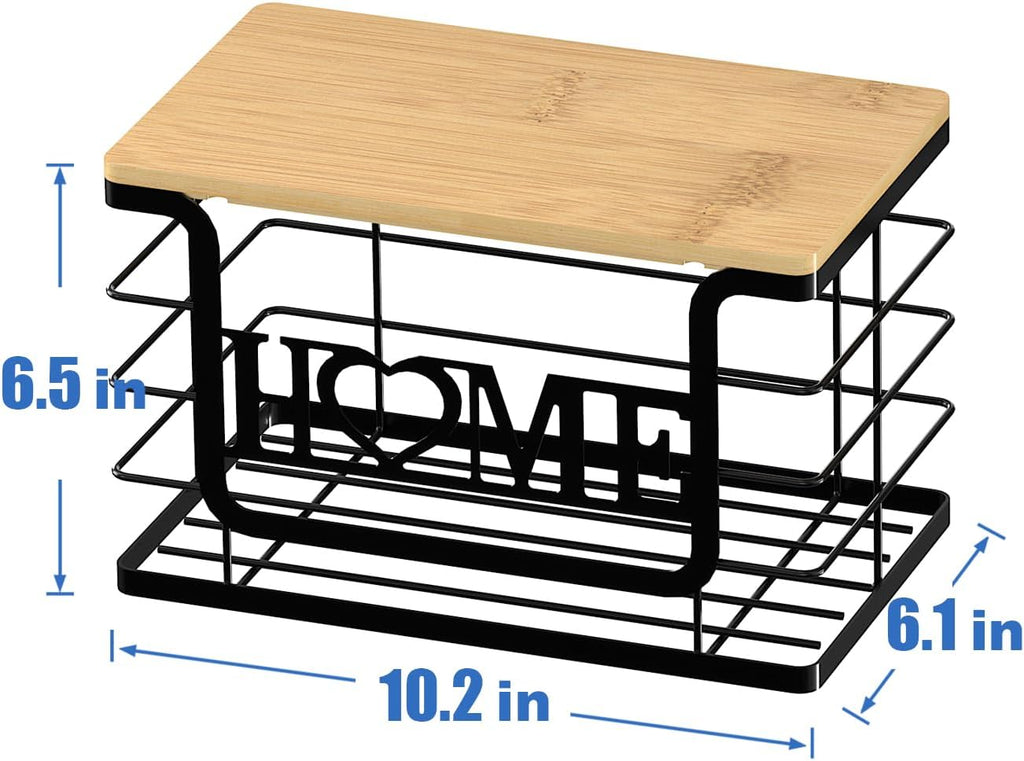 Trash Bag Holder, Thipoten Trash Bags Dispenser with Bamboo Top, Suitable for Garbage Bags Purchased Online or Supermarket, Perfect Storage Organizers for Cabinet, Under Sink (Black, Large)
