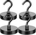 MIKEDE Magnetic Hooks, 150LB Super Strong Magnet Hooks Heavy Duty for Cruise Essentials, Black Neodymium Earth Magnets with Hook for Hanging, Magnetic Metal Hanger for Fridge, Toolbox - 4 Pack