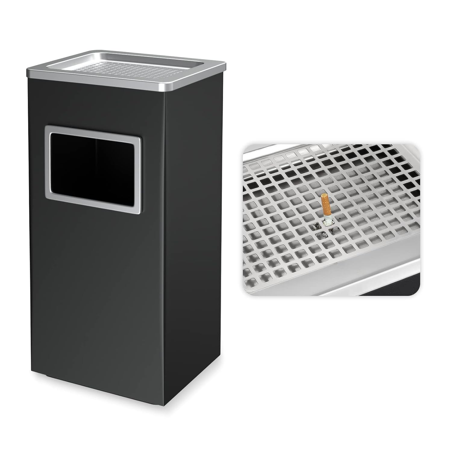 BEAMNOVA Trash Can Indoor Outdoor Black Stainless Steel Commercial Garbage Can Industrial Garbage Enclosure Inside Cabinet with Lid Waste Container, Black, 31 * 25 * 61 cm / 12.2 * 9.8 * 24 in