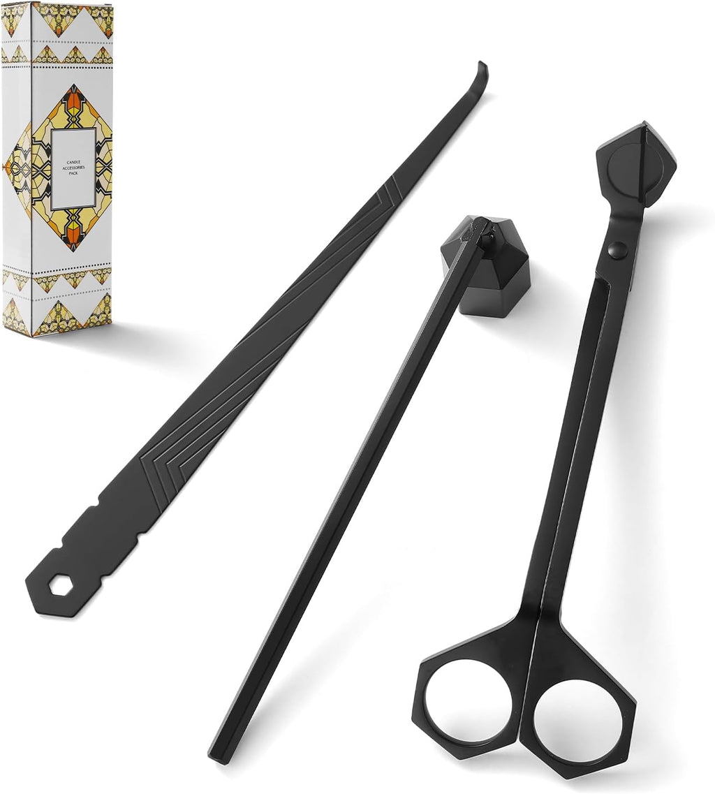 3-in-1 Candle Accessory Set, Wick Trimmer, Candle Snuffer, Wick Spoon, Stainless Steel Material Perfect for Candle Lovers(Black)