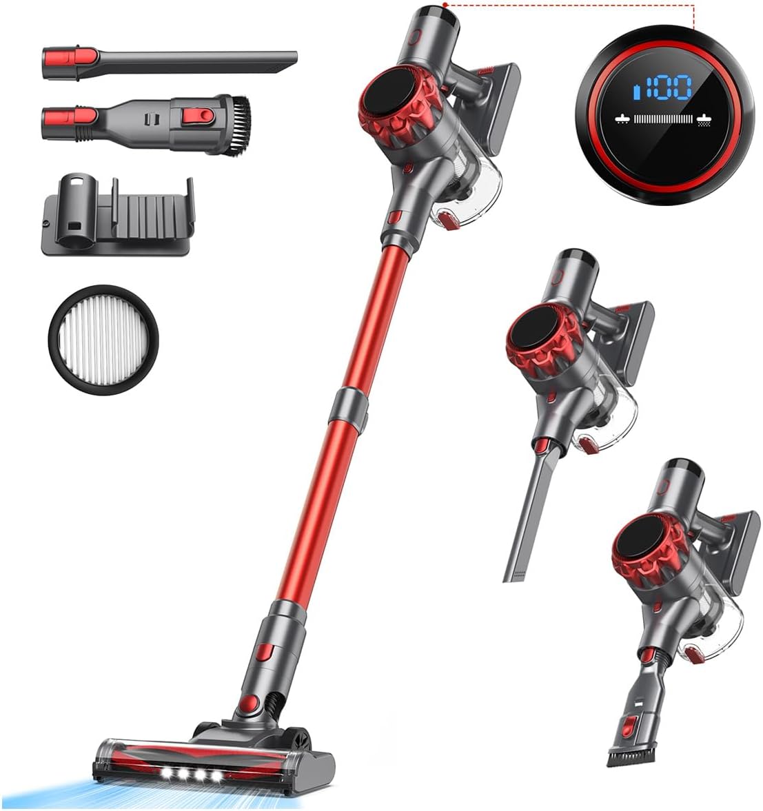 S3P Cordless Vacuum Cleaner, 45kPa Powerful Suction Vacuum Cleaners for Home, 55-Min Runtime Rechargeable Stick Vacuum, Self-Standing, for Pet Hair Carpet Hard Floor, LED Display