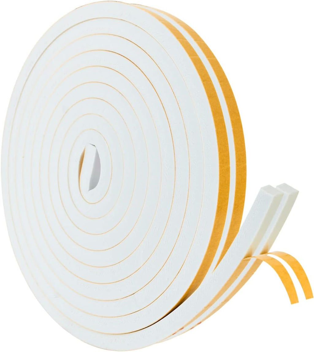 High Density Foam Weather Stripping Door Seal Strip Insulation Tape Roll for Insulating Door Frame, Window, Air Conditioner | Self Adhesive Sealing Weatherstrip (White, 1/2 in x 1/2 in x 30Ft)
