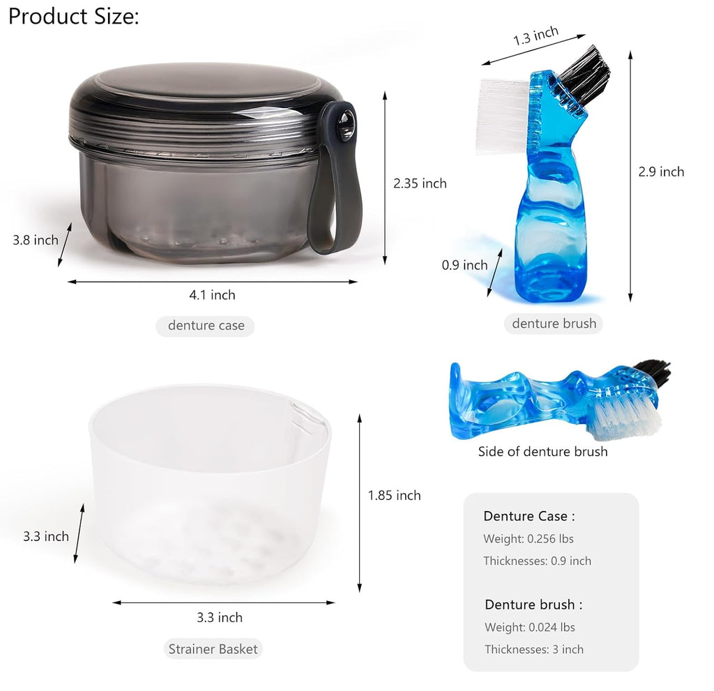 Leakproof Denture Case Denture Soaking Cup False Teeth Container, Dental Denture Bath Holder Storage Box Retainer Cleaner Case for Traveling - Leak Proof and Lid Waterproof - Transparent Black