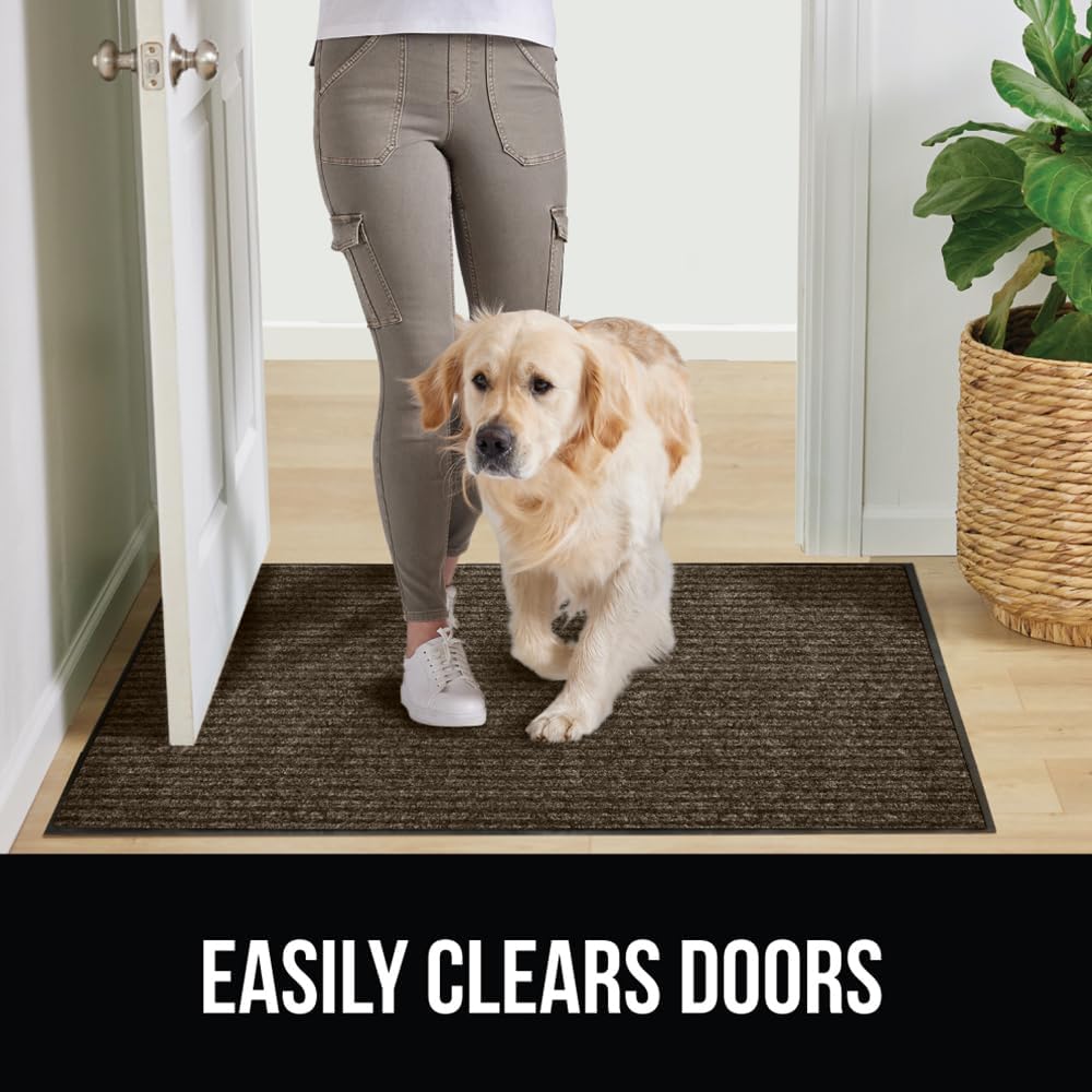 GORILLA GRIP Traffic Guard Door Mat, 2 Pack, Heavy Duty Waterproof Doormat, Commercial Office Space Welcome Mats, Stain and Fade Resistant, Low Profile, Strong Rubber Backing, 35x23, Brown