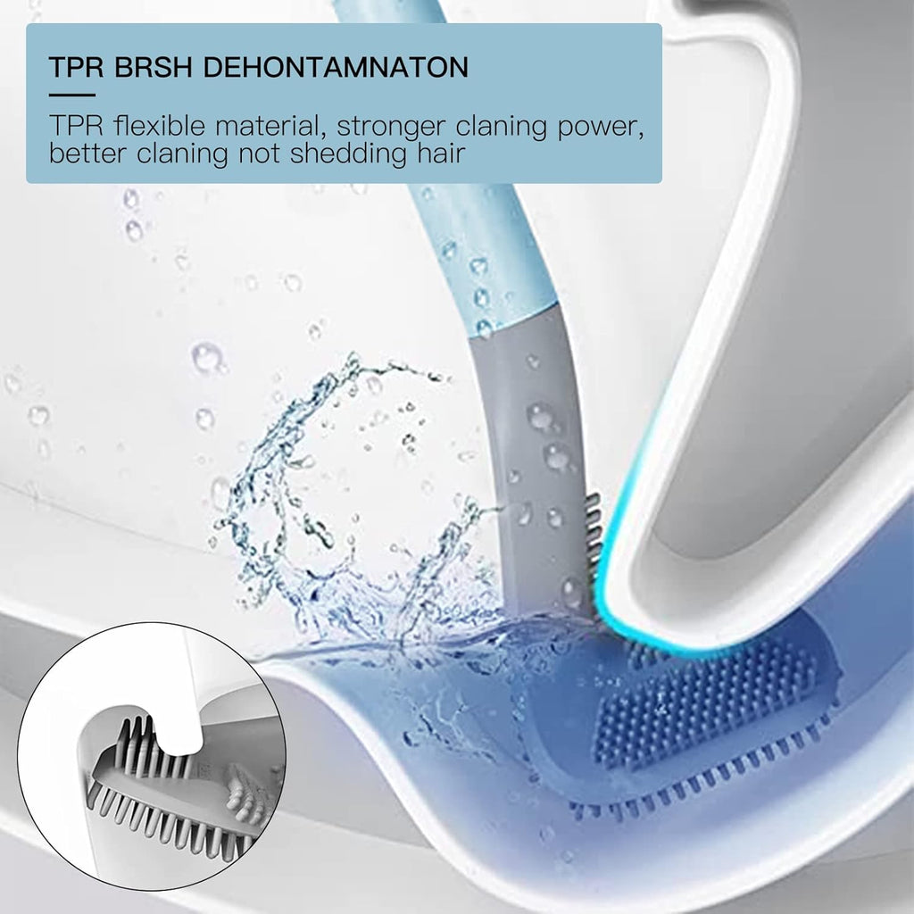 2Pcs Toilet Brush, Slim Compact Bathroom Toilet Scrubber No Dead Corners Silicone Toilet Brush, Curved Design Angled Toilet Cleaner Brush Scrubber for Deep Cleaning