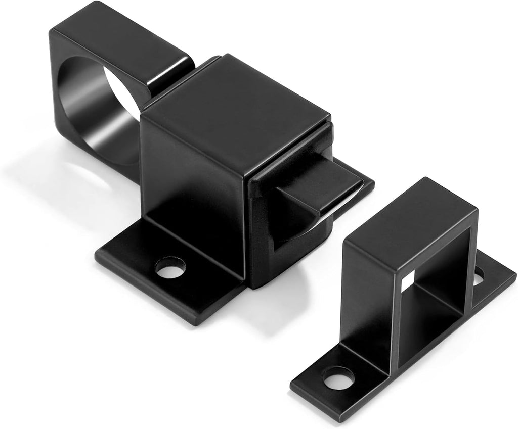 2 Packs Self-Closing Latches, Black Spring Door Lock, Aluminum Alloy Automatic Gate Latch with Spring Loaded Pin, Security Window & Cabinet Lock