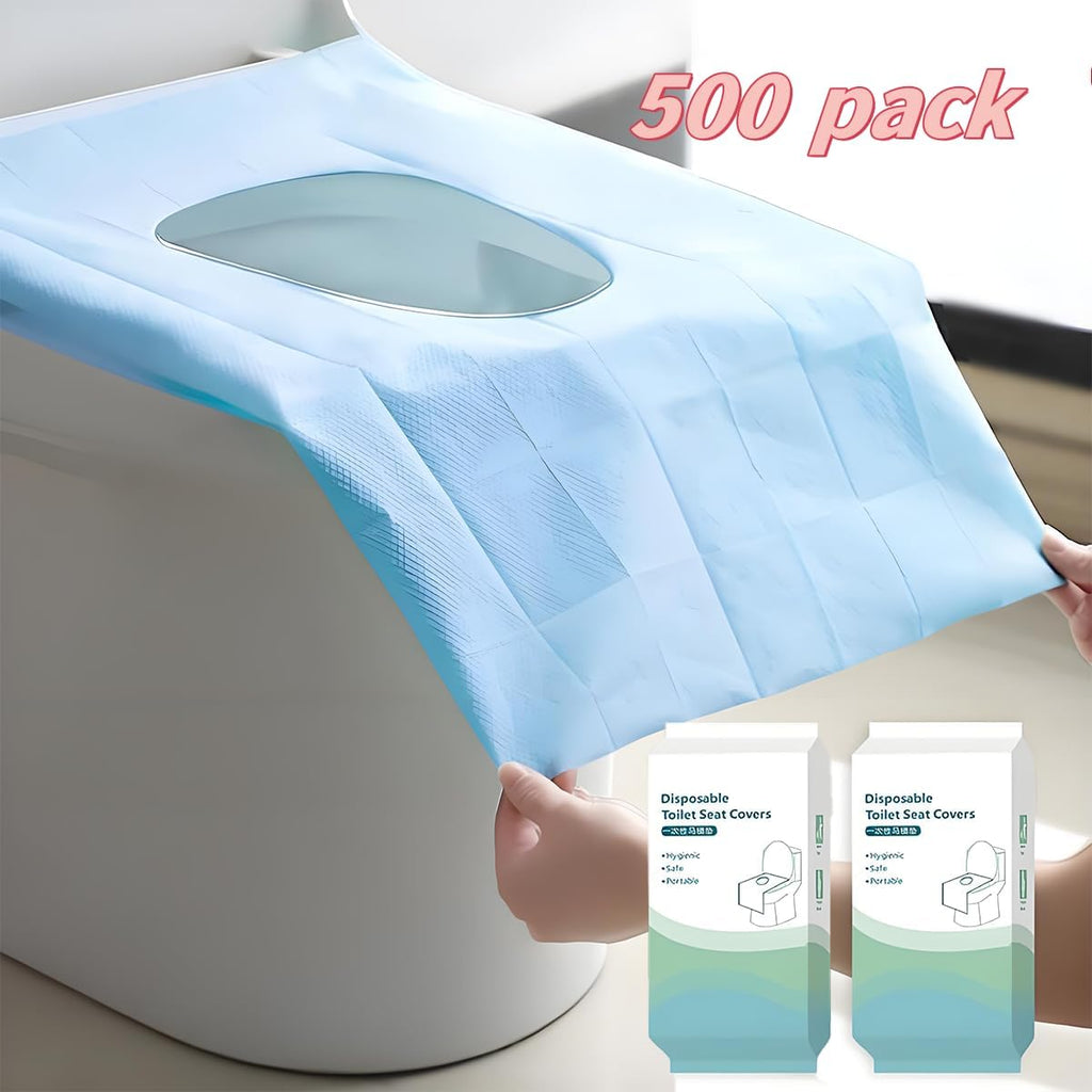 500-Pack XL Disposable Toilet Seat Covers, 16 × 24 inches Waterproof Individually Wrapped, Travel Toilet Liners for Adults & Kids, Bulk Portable for Public Restroom, Hotel, Hospital, Airplane Blue