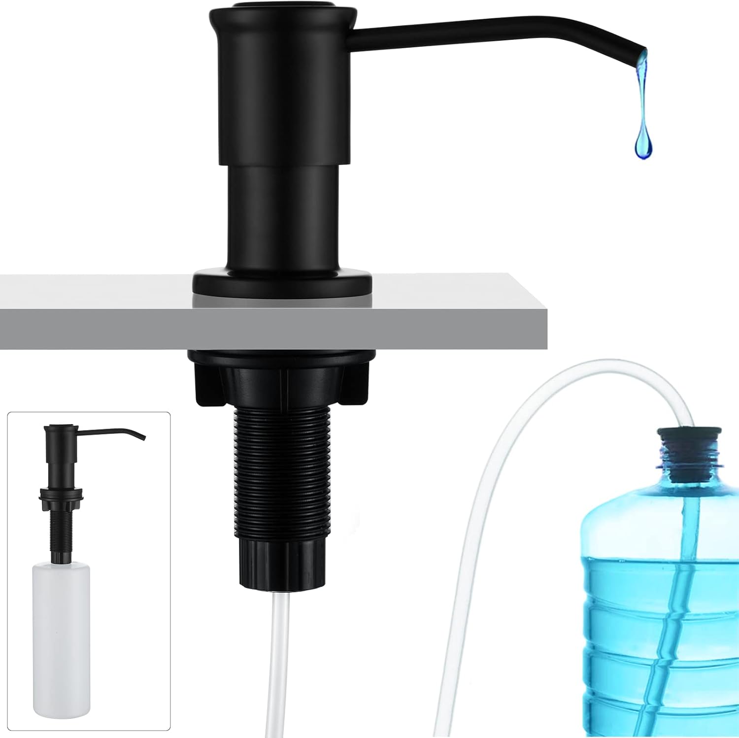 CREA Kitchen Soap Dispenser Countertop Soap Dispenserfor Kitchen Sink Black Built in Sink Soap Dispenser Top Fill Deck Mount Dispenser for Bathroom with 39" Tube Large Capacity 17 OZ Bottle