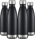 HASLE OUTFITTERS 17oz Stainless Steel Water Bottles Bulk, Vacuum Insulated Water Bottles Double Walled Reusable Metal Sports Water Bottles Keep Drinks Hot and Cold, Black, 4Packs