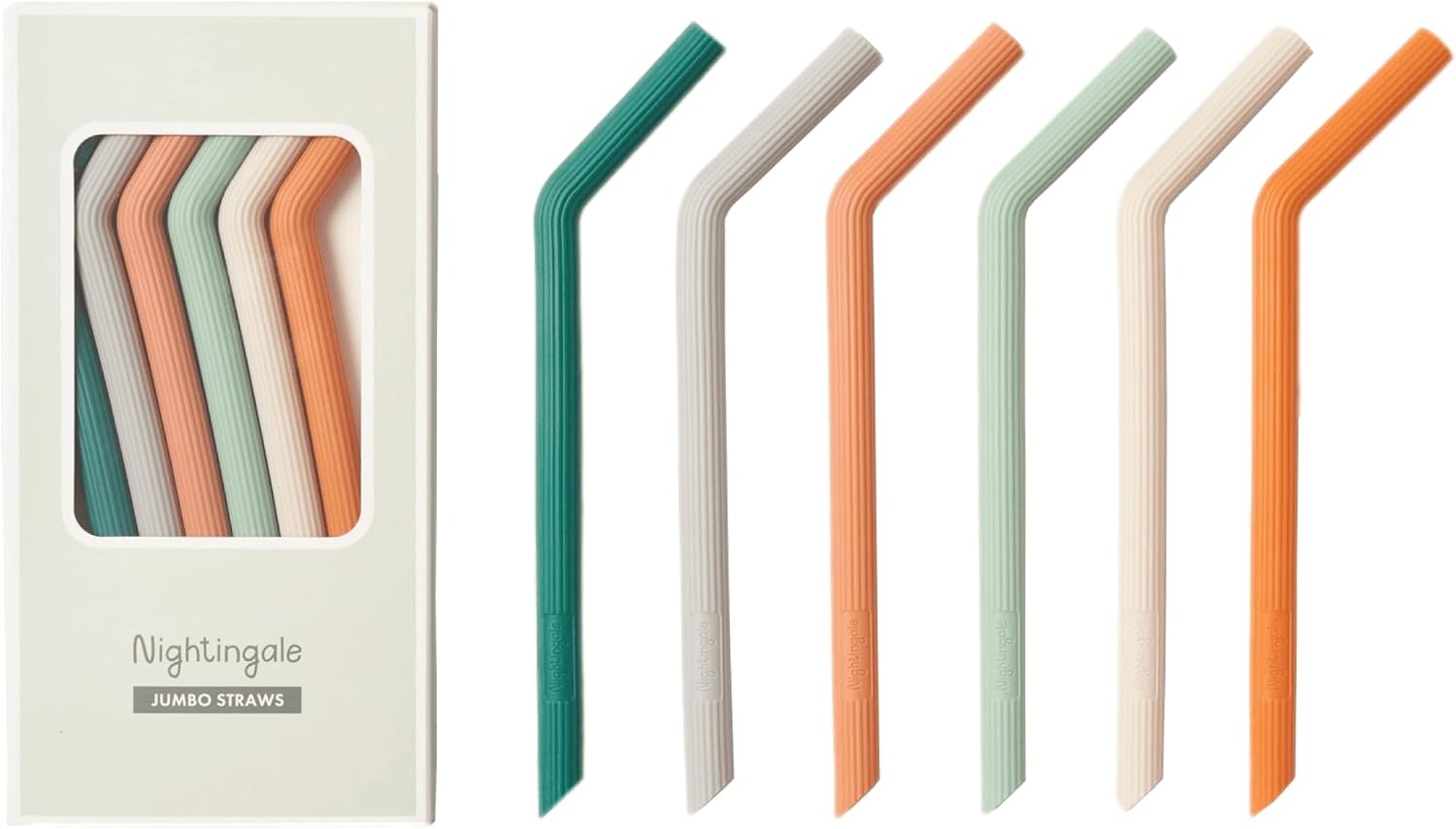 Nightingale Silicone Smoothie Straws - Flexible, Reusable Wide Drinking Straw with Cleaning Brush -Compatible w/Stanley 30oz - Bendy Boba Straws- Food-Safe, No BPA, Dishwasher Safe - Set of 6