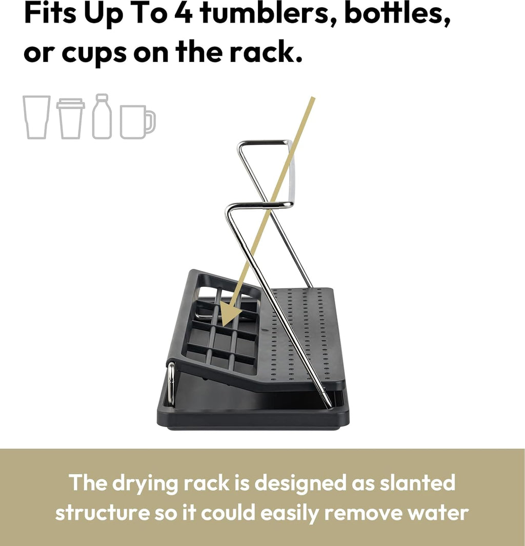 carrotez Bottle Drying Rack, Tumbler Rack with Drain Tray - Narrow and Wide Openings with Various Capacity, Mug Type and Cup Type - Black