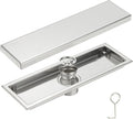 uxcell Rectangular Shower Drain, Brushed 304 Stainless Steel Odor-Proof Floor Drain Linear Shower Drain Hair Catcher for Bathroom Kitchen and Laundry Room(12 Inch, Bright Silver)
