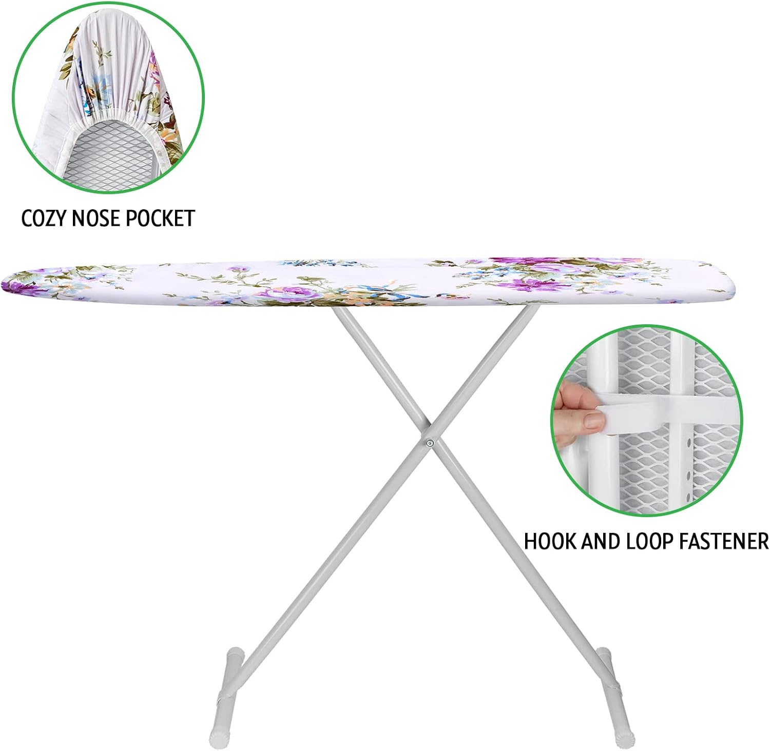 Ironing Board Cover and Pad 15x54 Inch Standard Ironing Board Cover with Elastic Edge and Hook and Loop Fasteners Scorch and Stain Resistant Cotton Ironing Covers