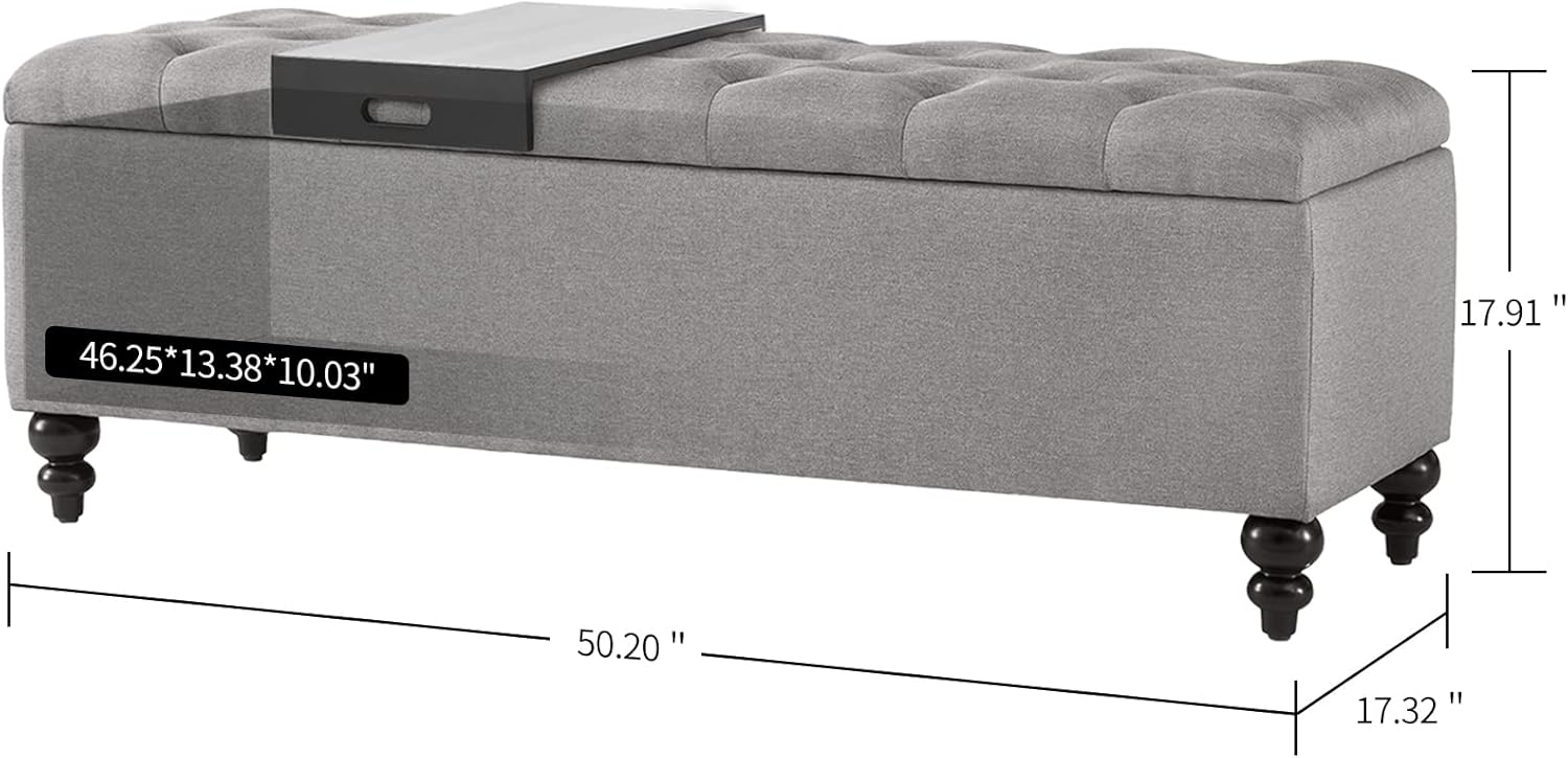 Storage Ottoman 50.2 Inches Upholstered Fabric Storage Ottoman Bench，Button Tufted Ottoman with Storage for Living Room，Bedroom End of Bed Bench Withstands 301lbs(Grey-TP)