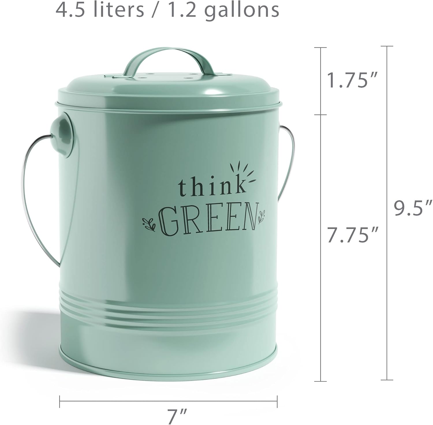 Barnyard Designs Compost Bin for Kitchen Counter - 1.2 Gallon Countertop Composter with Extra Smell-Absorbing Filters and Inner Bucket for Easy Cleaning - Food Waste Bin for Kitchen with Lid (Mint)