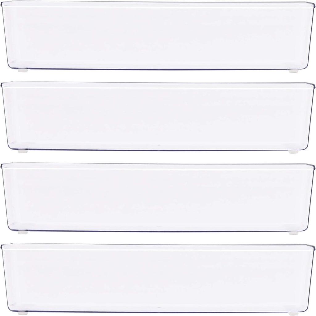 Simple Houseware Clear Drawer Organizer for Office Bin Desk Storage, 3.25"x 9.5", 4 Packs