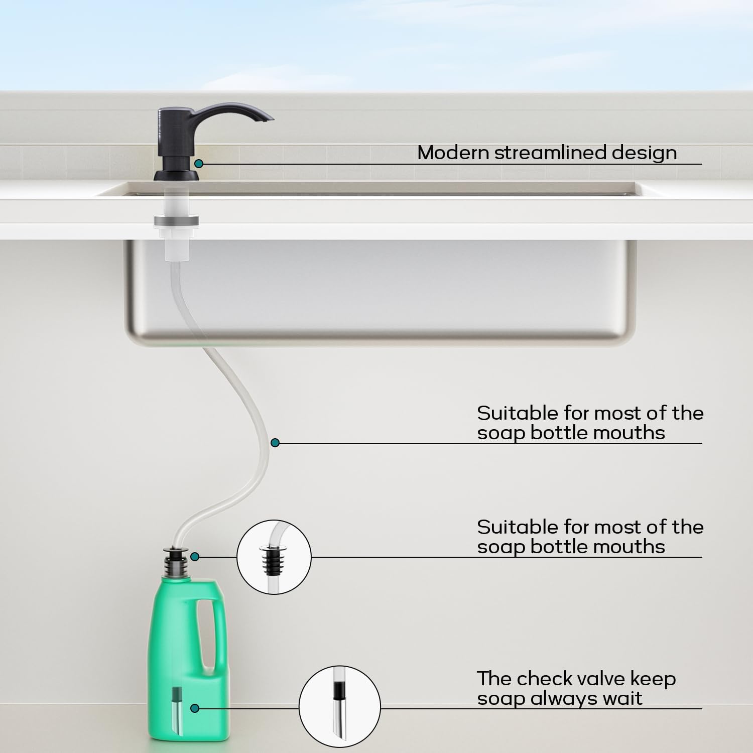 SAMODRA Built-in Kitchen Sink Soap Dispenser with Extension Tube Kit - Oil-Rubbed Bronze Finish, Leak-Proof Design, No Top Refill Required (39" Tube)