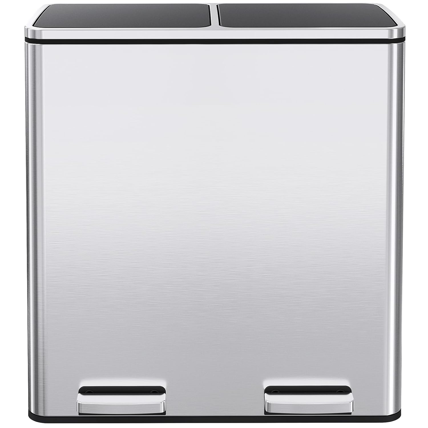 AthLike 60L(16 Gal) Dual Trash Can, Stainless Steel Kitchen Garbage Can, Double Compartment Classified Rubbish Bin, Recycle Dustbin w/Plastic Inner Buckets, Soft-Close Lid, Airtight, Silver