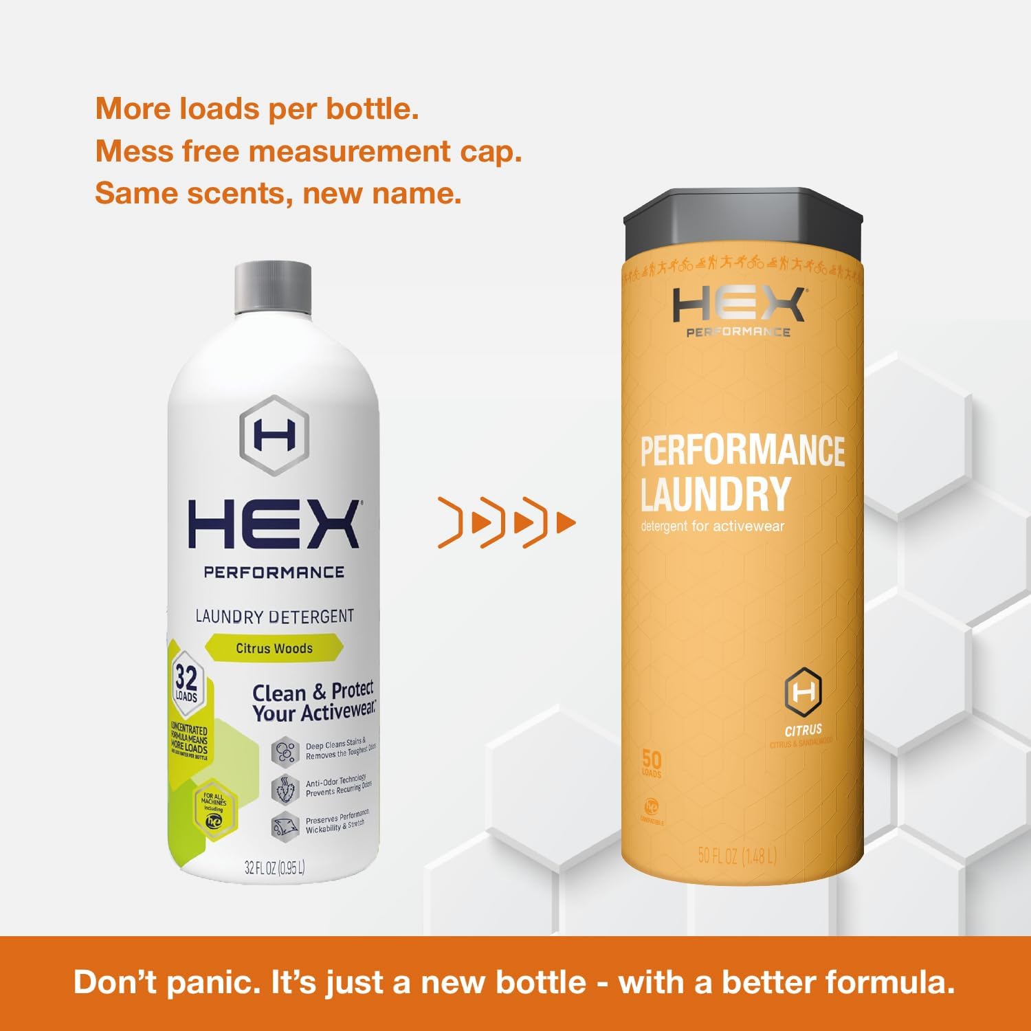 HEX Performance Laundry Detergent, Citrus, 100 Loads (Pack of 2) - Designed for Activewear, Eco-Friendly, Concentrated Formula