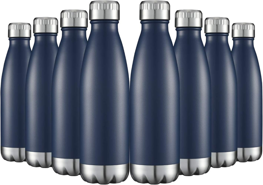HASLE OUTFITTERS 17oz Stainless Steel Water Bottles Bulk, Vacuum Insulated Water Bottles Double Walled Powder Coated Reusable Metal Sports Water Bottles Keep Drinks Hot and Cold, Navy, 8Packs