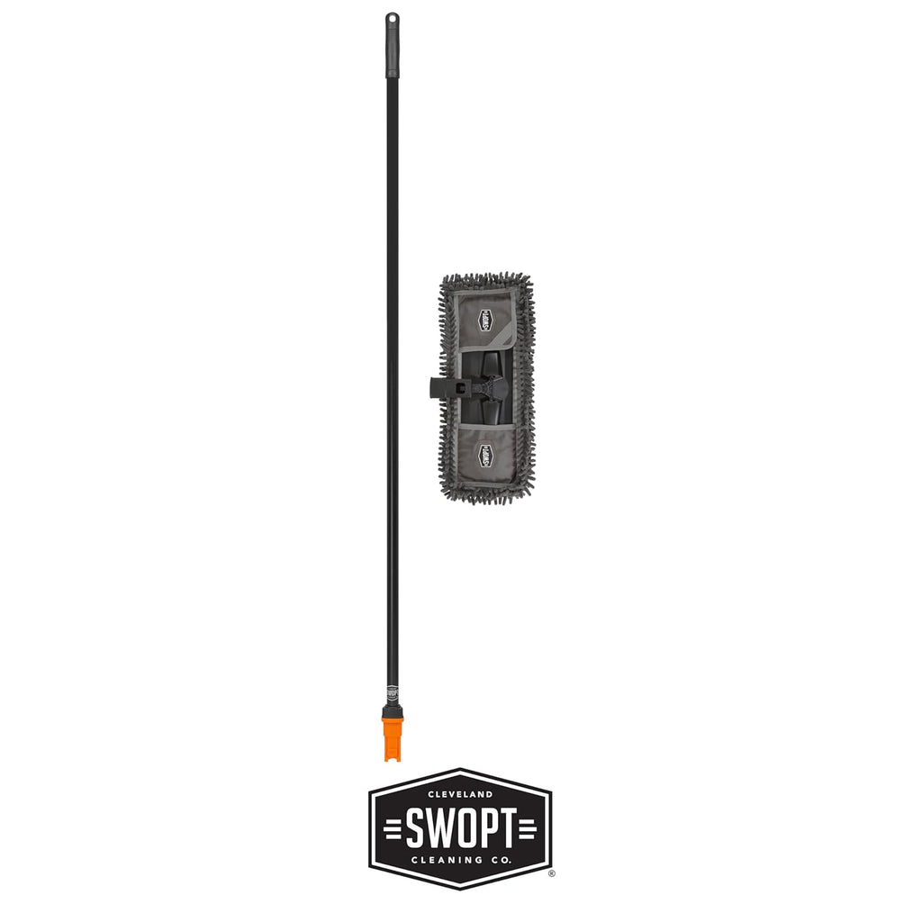 SWOPT 18” Microfiber Dust Mop + 60" Steel Handle, Combo — Dust Mop Head with Long Handle Interchangeable with All SWOPT Cleaning Products — Clean Hard-to-Reach Areas, Machine Washable
