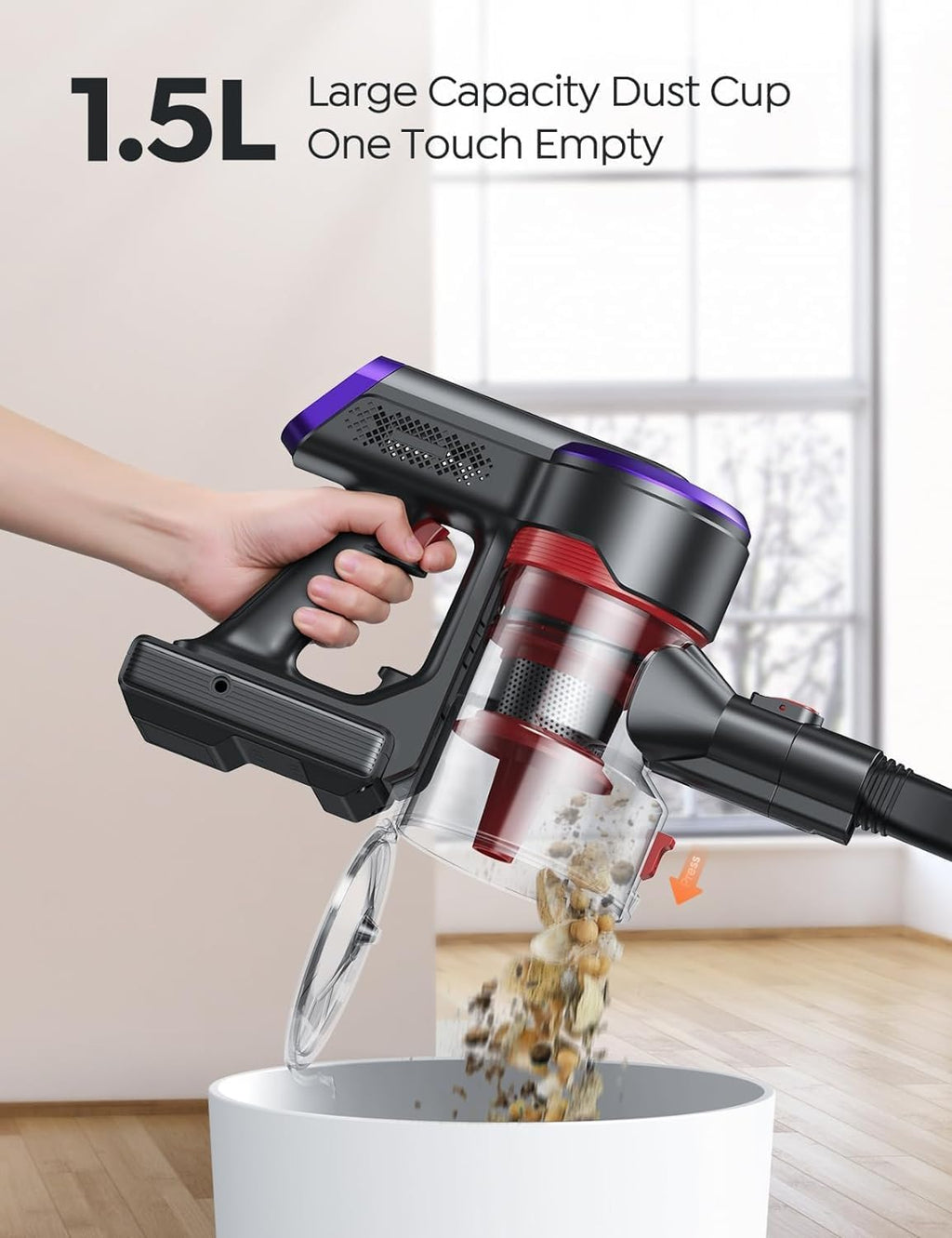 Cordless Vacuum Cleaner, 450W 45Kpa Vacuum Cleaners for Home with 5 Suction Modes, Vacuum Cleaner with Max 60Mins, Stick Vacuum Cordless for Hardwood Floor Carpet Pet Hair