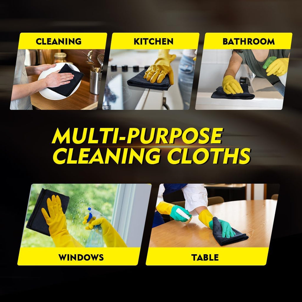 HOMEXCEL Black Microfiber Cleaning Cloth 12 Pack, 12.5 x 12.5 inch Microfiber Towels for Cars, Ultra Absorbent Car Washing Cloth, Lint Free Streak Free Cleaning Rags for Car, Kitchen, and Window