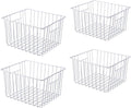 Freezer Baskets Storage Organizer, Refrigerator Metal Wire Basket bins, Household Bins with Built-in Handles for Kitchen Cabinets, Freezer, Pantry, Closets, Bathrooms, 4 Packs