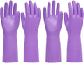 PACIFIC PPE 2 Pairs Reusable Dishwashing Cleaning Gloves with Latex Free, Cotton Lining, Kitchen Gloves, Purple, Large