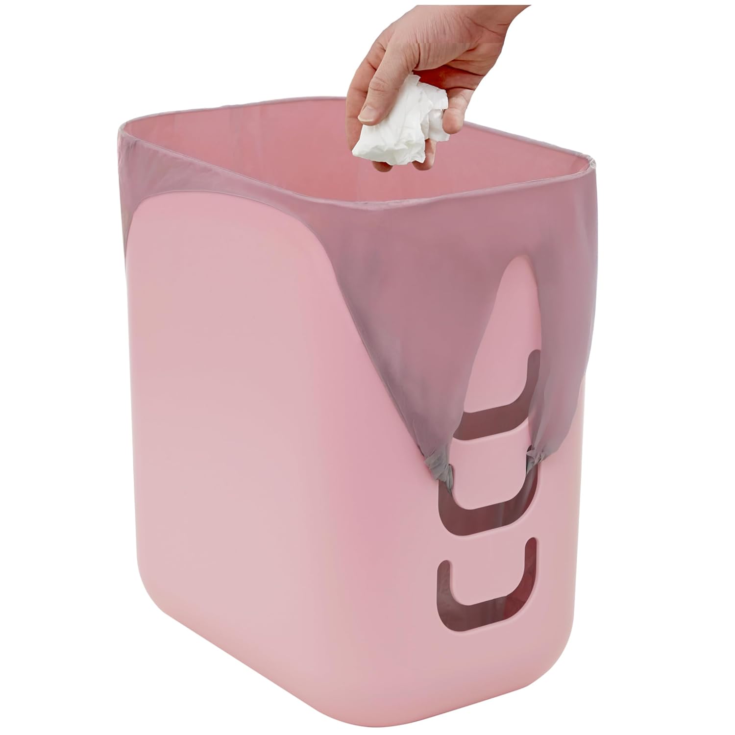 STORi Luup Bathroom Wastebasket, Secure Grocery Bags, Plastic Garbage Container for Vanity, Laundry Room, Kitchen, Office, 2.5 Gallon, Pink, Made in USA
