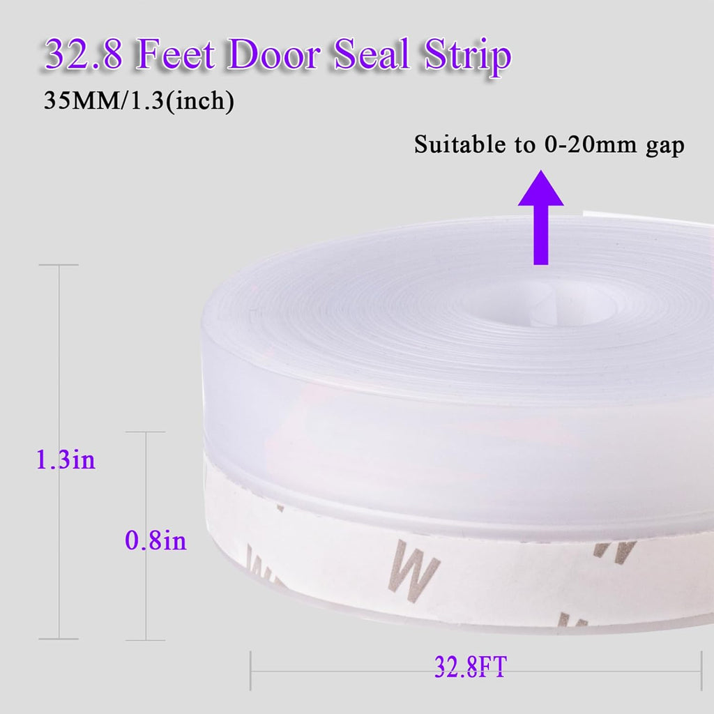 Weather Stripping Door Seal Strip for Gaps, Silicone Draft Stopper Adhesive Tape for Sliding Doors, Windows, Shower Glass, Soundproof Seal for Home Insulation, 32.8ft Roll Grey