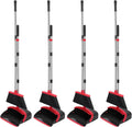 NACENA Broom and Dustpan Set, 52-in Long Adjustable Handle Broom Dustpan Combo with Dustpan Teeth to Automatically Clean Hair Suitable for Home Kitchen Office Hall Floor (Black&Red), 4 Pack