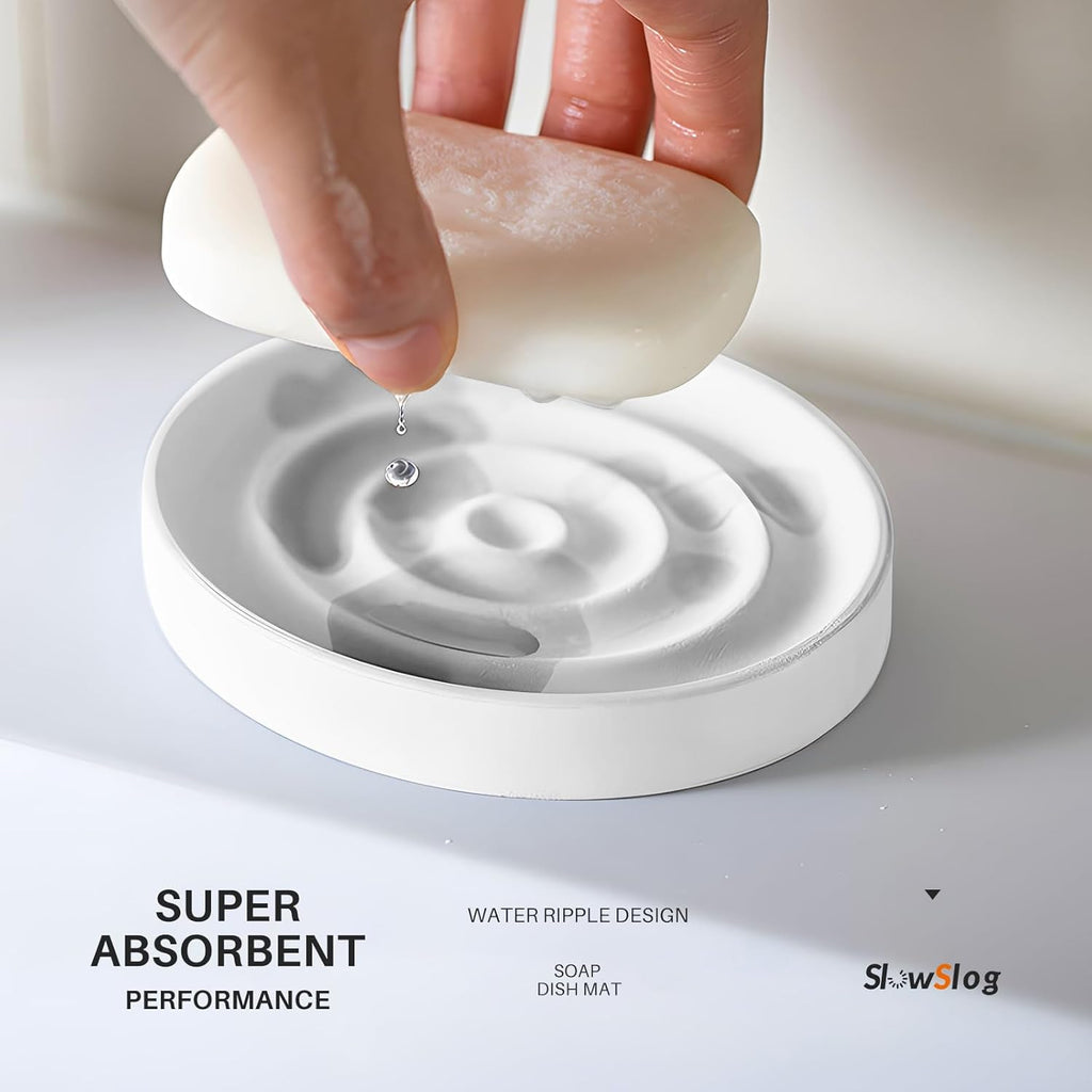 Diatomite Soap Dish Holder, Stone Bath Dish, Quick Dry Stone Bar Holder, Fast Drying Soap Saver, Diatomaceous Earth Tray for Hand Soap, Sponge Organizer, White
