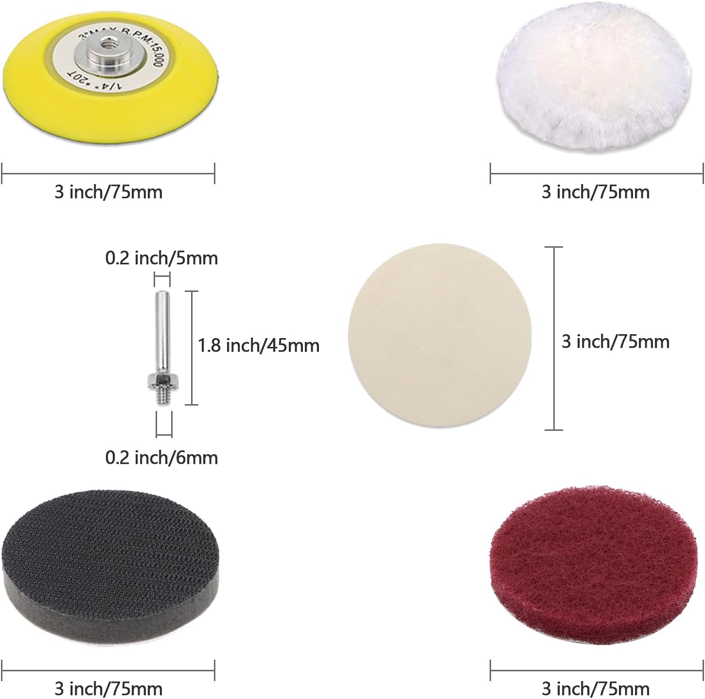 3 Inch Car Headlight Restoration Kit, Car Polishing Sanding Discs Assortment 2000 to 10000 Grit with 1/4 Inch Shank Backing Pad, Scouring Pads, Soft Interface Pad, Woolen Buffer Pads, 39PCS