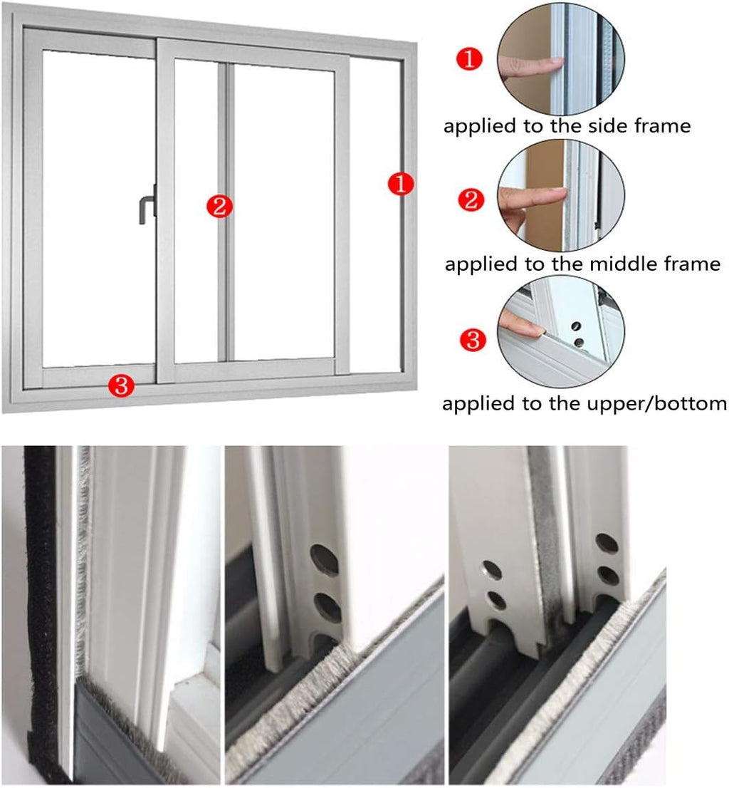 Weather Stripping Brush for Sliding Windows/Doors Frame Side,Pile Self Adhesive Weatherstrip Seal Strip Sealer Draft Stoppers (33ft x11/32 Backing x 11/32 Brush inch, Grey)