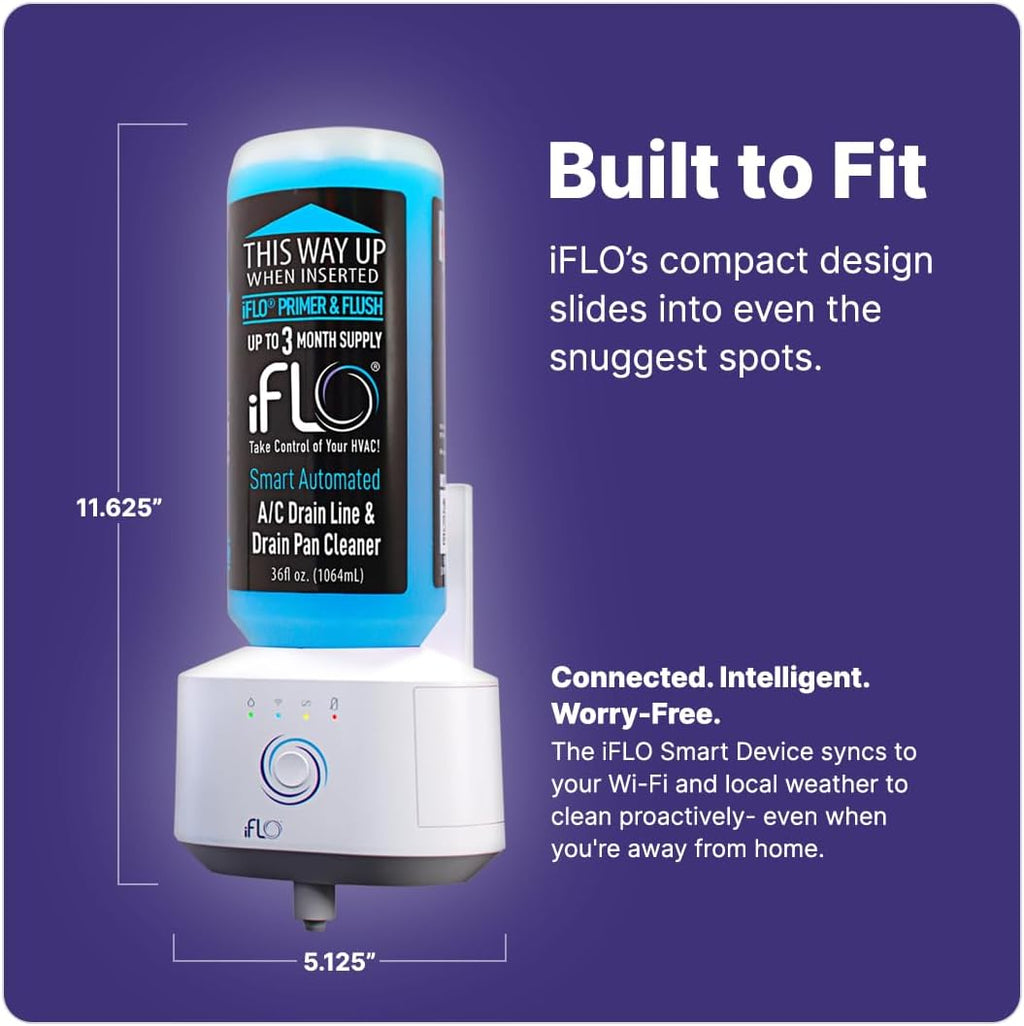 iFLO® Smart A/C Drain Line Cleaner and Drain Pan Cleaner Cartridge, Fast-Acting, Long-Lasting HVAC System Solution for Tough Clogs & Buildup, 3-Month Supply per Bottle, 2 Pack of 36oz