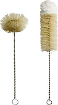 Coralpearl Bottle Brushes Thin Long Handle X 2, Skinny Wire Cleaner Set in Stainless Steel with Natural Boar Bristle at Wool Tip, Bendable Flexible for Cleaning Narrow Neck Bottles, Pipe, Tube, Hose