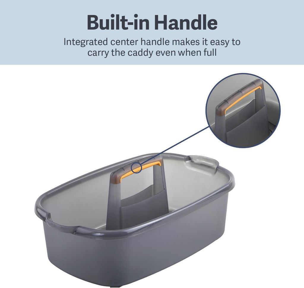 Casabella Plastic Multipurpose Cleaning Storage Caddy with Handle, 1.85 Gallon, Gray and Orange