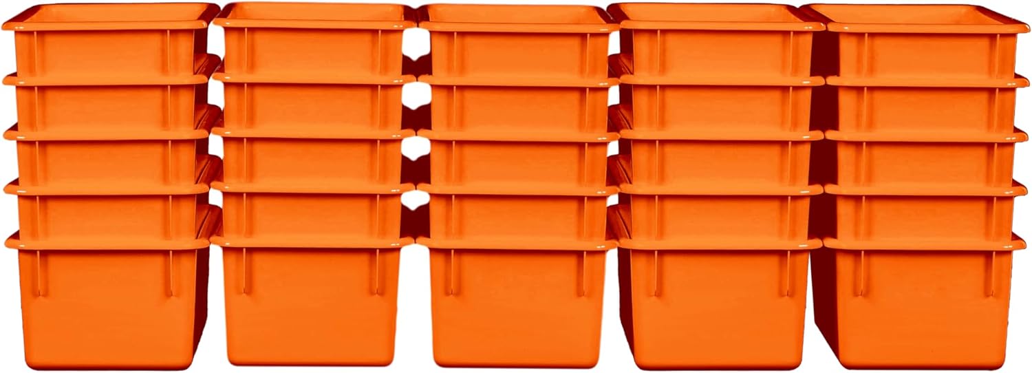Wood Designs Cubby Storage Bin, Heavy Duty Plastic Containers for Kids Orange Cubby Tray Set of 25