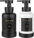 Luxspire Foaming Soap Dispenser, Glass Foam Pump Soap Dispenser, Non-Slip Silicone Sleeve & 5 Waterproof Labels, 15 Oz Refillable Liquid Bottle for Bathroom & Kitchen, Black+White, 2 Pack