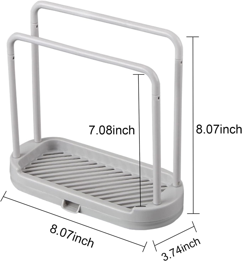 Kitchen Sponge Holder Dishcloth Hanger, Kitchen Sink Rack Tray Organizer Stand for Sponge, Dish Cloth, Rag, Brush, Scrubber Storage and Organization (Grey)
