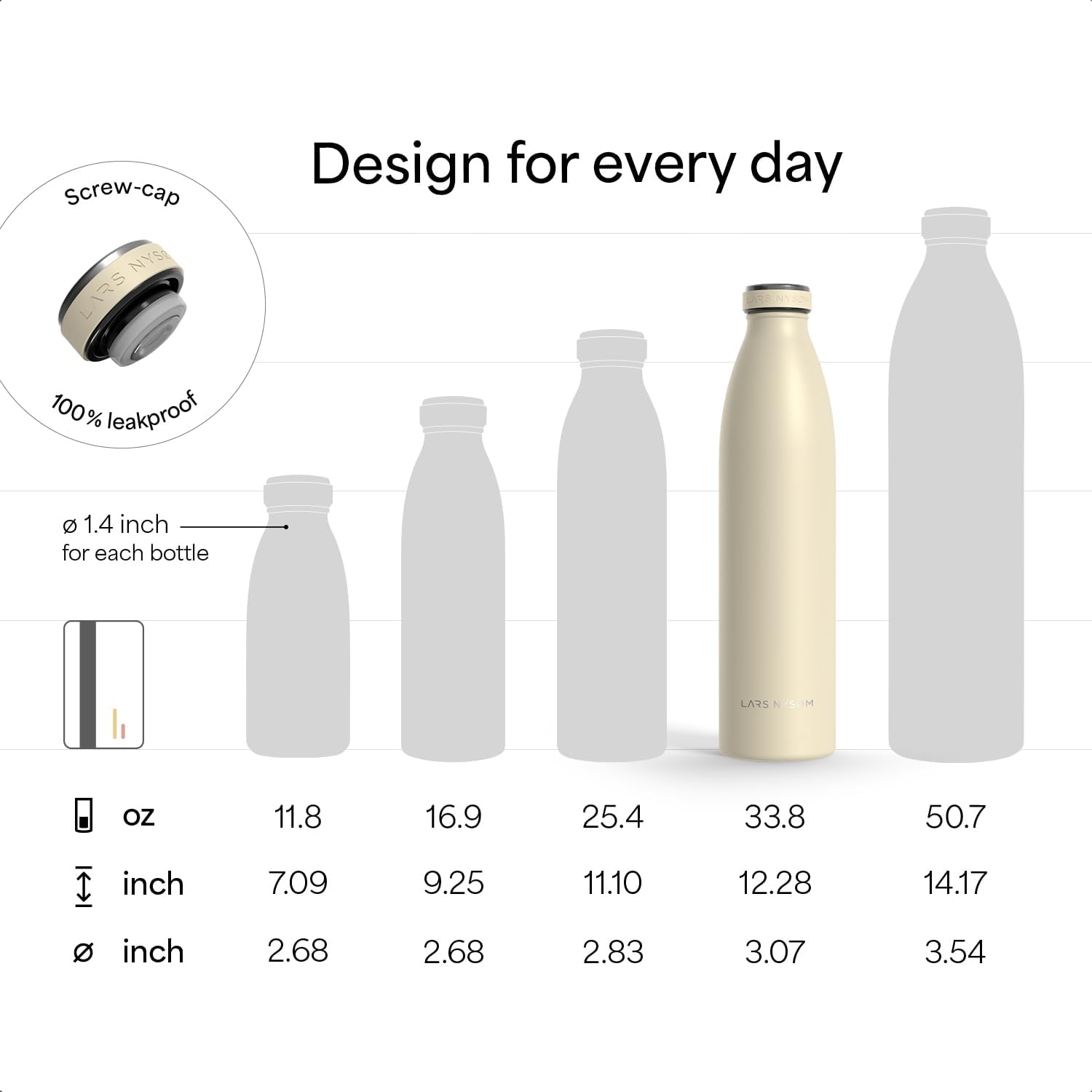 LARS NYSØM Stainless Steel Insulated Water Bottle 12oz 17oz 25oz 34oz 51oz | Insulated Thermo Flask for Hot and Cold Beverages | Leakproof Drinking Bottle (Pine Green, 33.9oz)