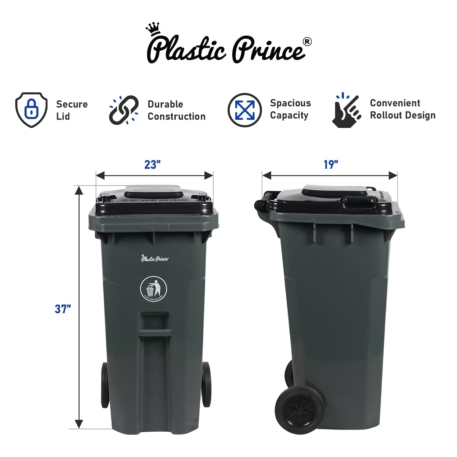 32 Gallon Trash Can with Wheels Outdoor Trash Can with Lid and Wheels Heavy-Duty Trash Bin for Outside Plastic Garbage Can Wheeled Gray for Home Hospitals Restaurants Offices