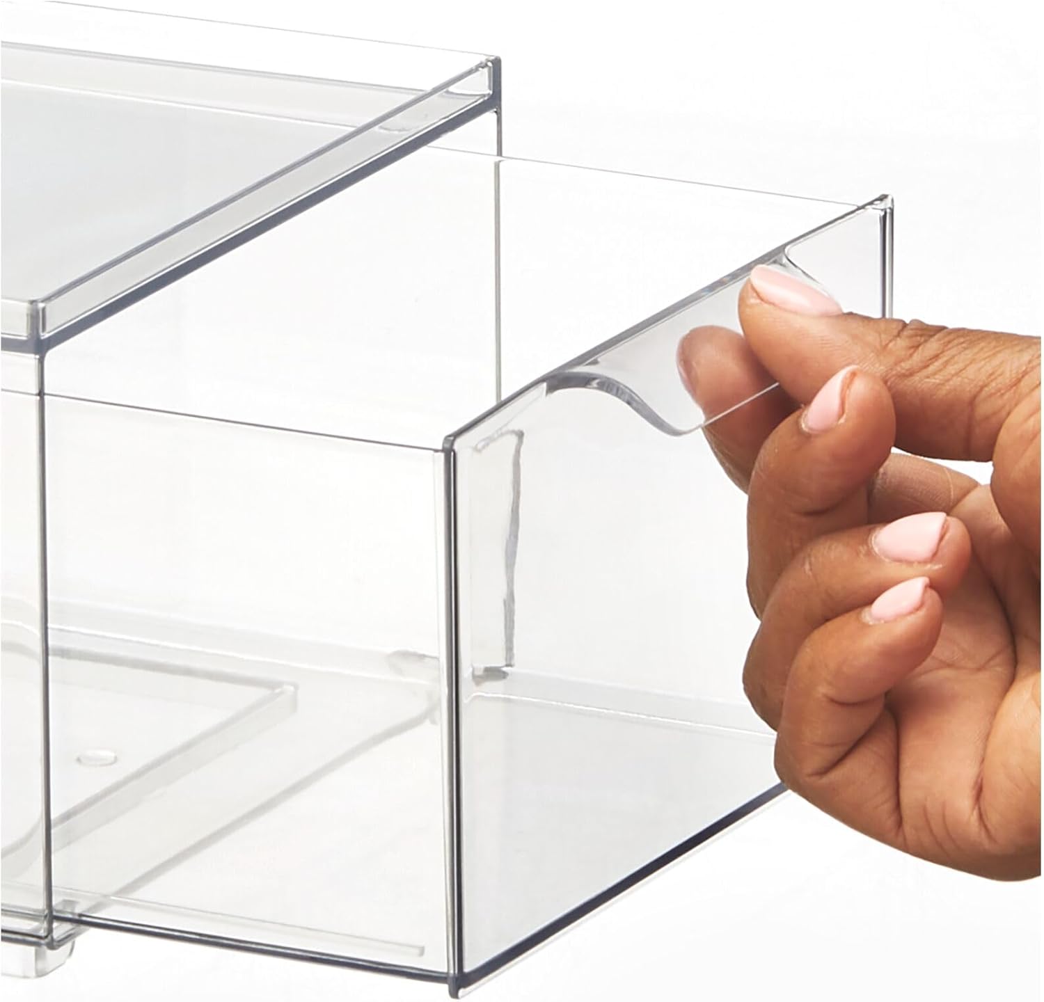 mDesign Stackable Storage Containers Box with Pull-Out Drawer - Stacking Plastic Drawers Bins for Kitchen Pantry and Cupboard, Cabinet, Counter, Island and Tables - Lumiere Collection - 4 Pack - Clear