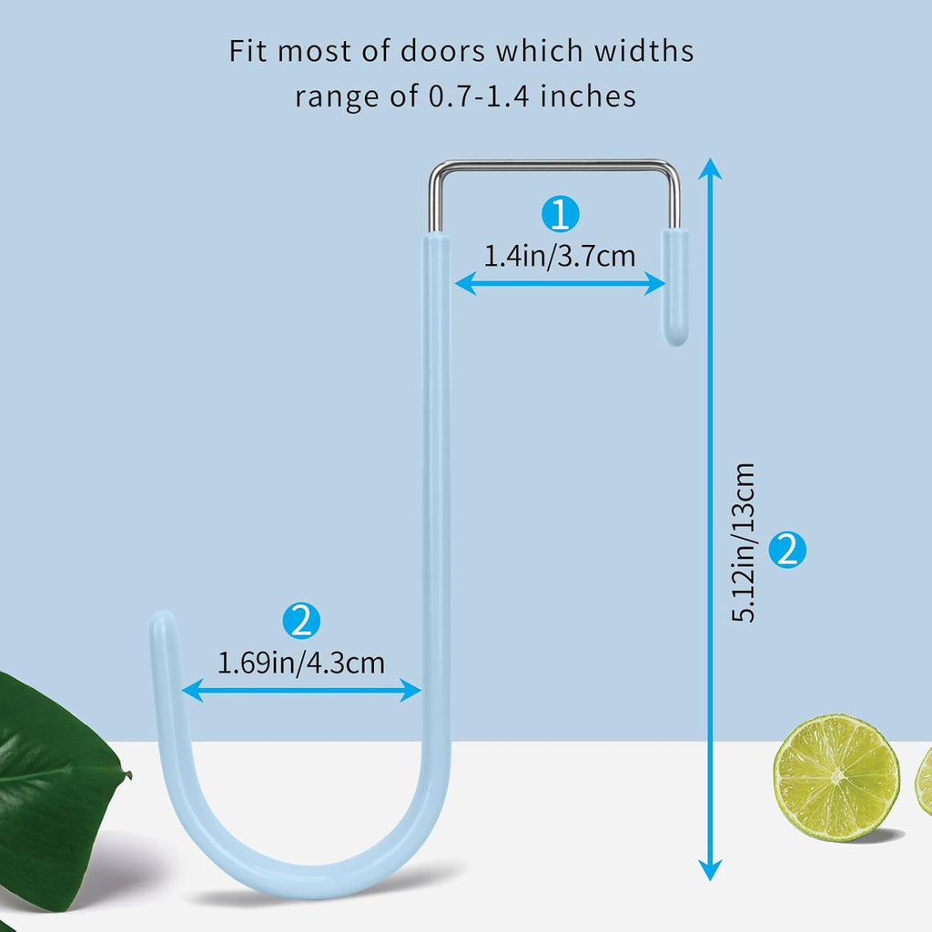 FYY Over The Door Hooks, 4 Pack Door Hangers Hooks with Rubber Prevent Scratches Heavy Duty Organizer Hooks for Living Room, Bathroom, Bedroom, Kitchen Hanging Clothes Towels Hats Coats Bags Cyan